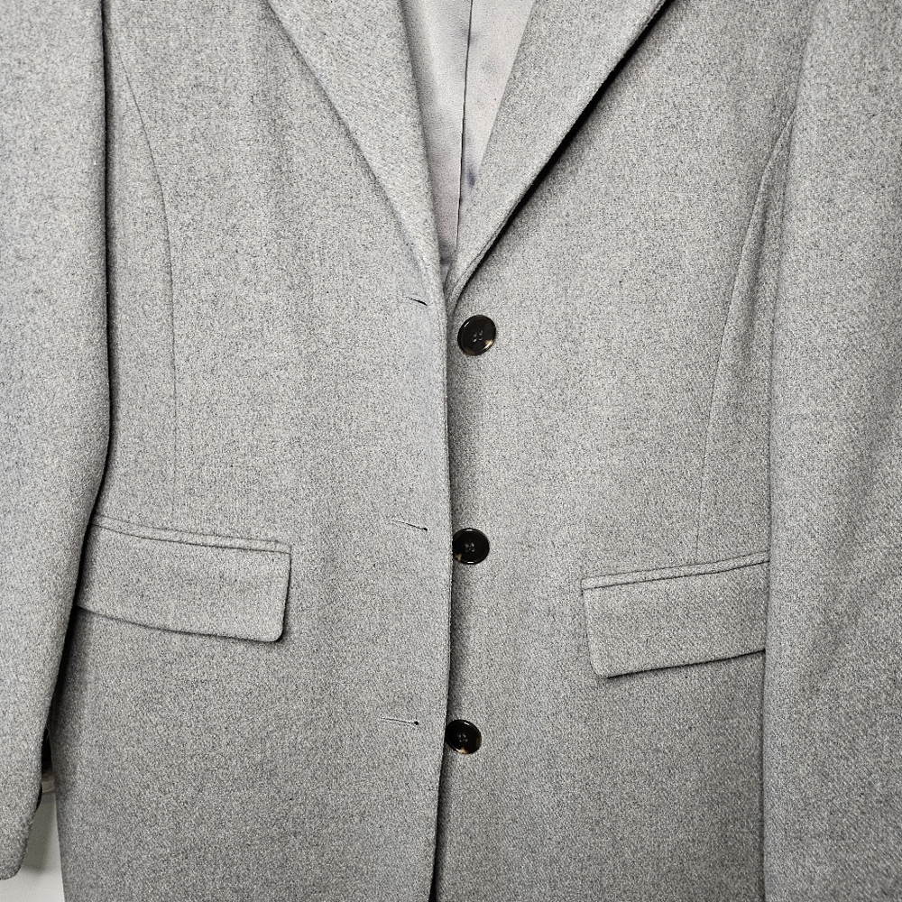 Gray Wool Blend Winter Coat XL Tailored Long Notched Collar Dressy Classic Chic - Picture 4 of 15